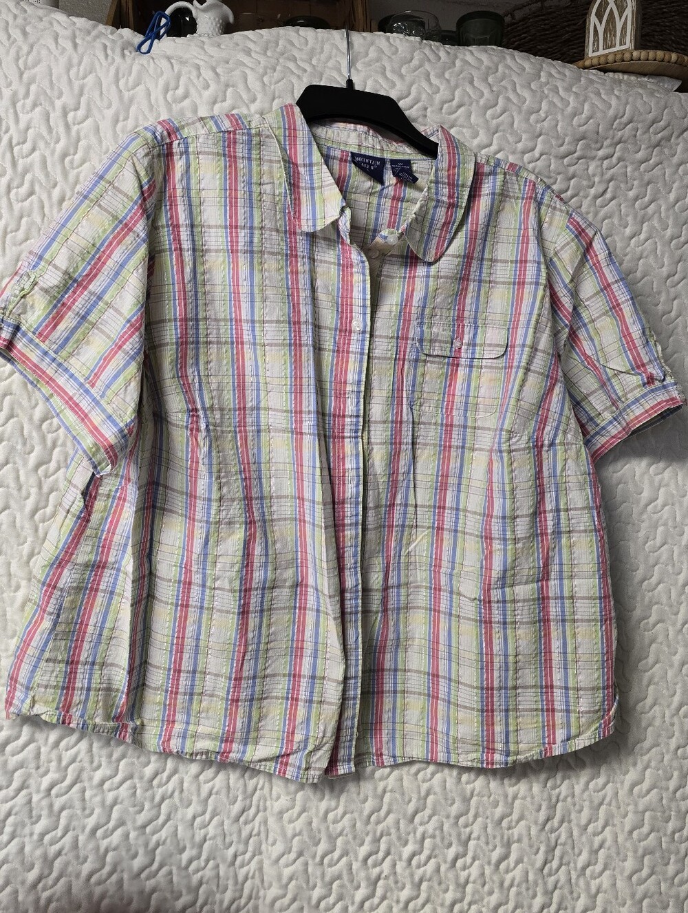 Mountain Lake Pastel Plaid Button-Up Shirt in Blue, Pink, Green, Yellow Vintage